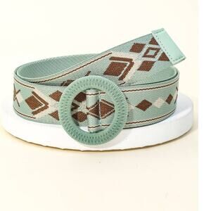 Round Woven Buckle Boho Belt Mint Brown